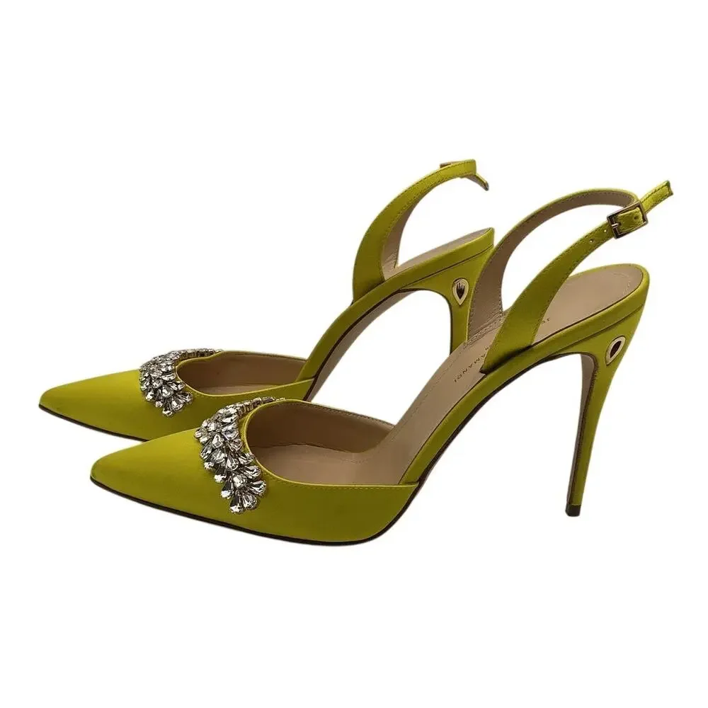 Jennifer Chamandi Embellished Yellow Slingback Heels Size 40 EU / US 10